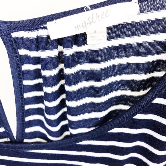 Mystree Navy Nautical Stripe Cinched Waist Dress L - Picture 10 of 10